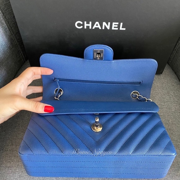 Like New Blue Chevron Small double flap in SHW - Picture 7 of 16